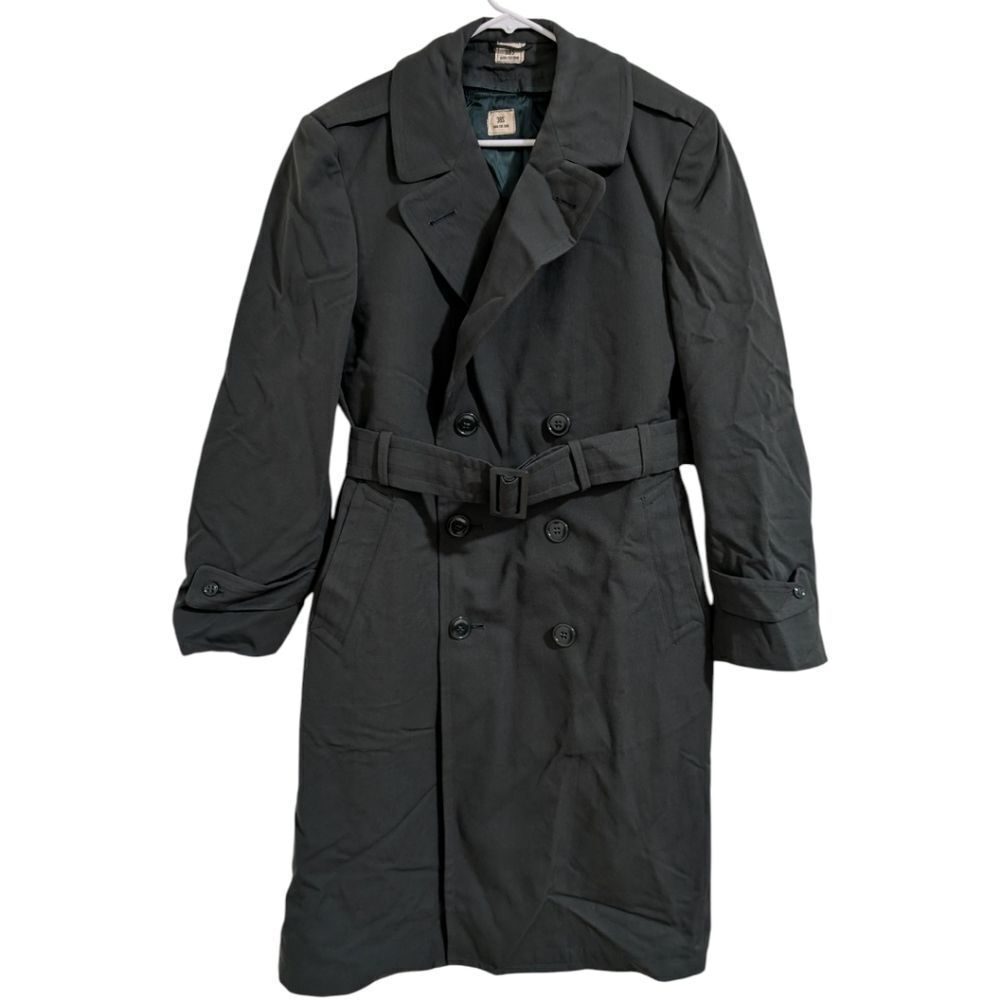 VTG US Army AG-44 Green Wool Gabardine Trench Overcoat w/ Removable Liner 38S